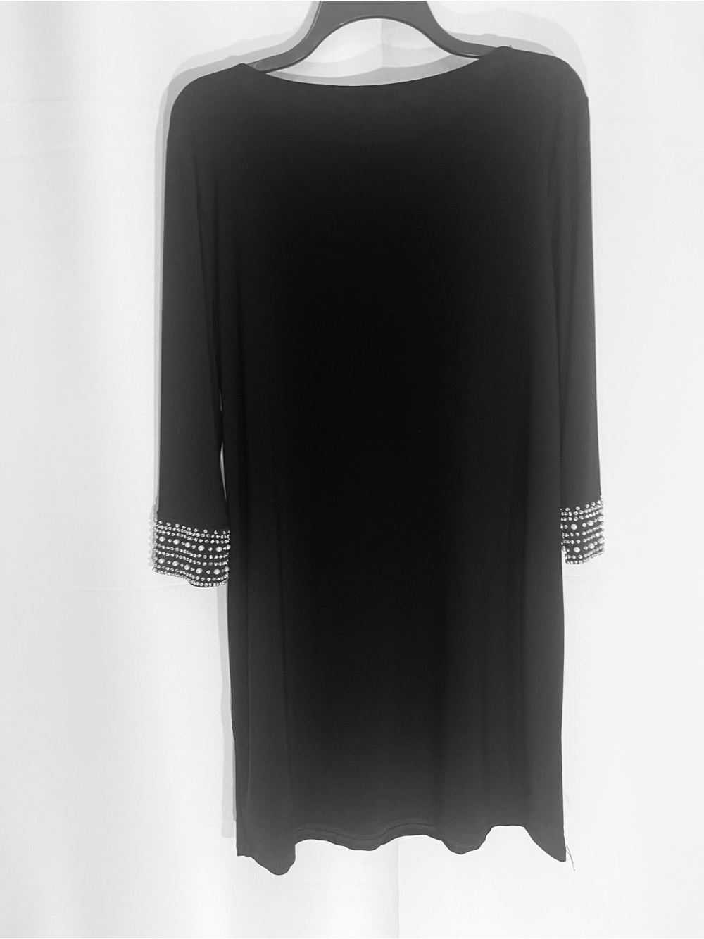 Tiana B Black Knit Shift Dress with Beaded Cuffs